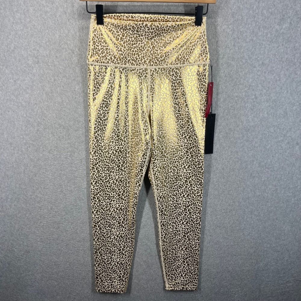 Carbon38 Leggings Womens M Gold Leopard Foil High Rise Activewear Yoga Pants NWT